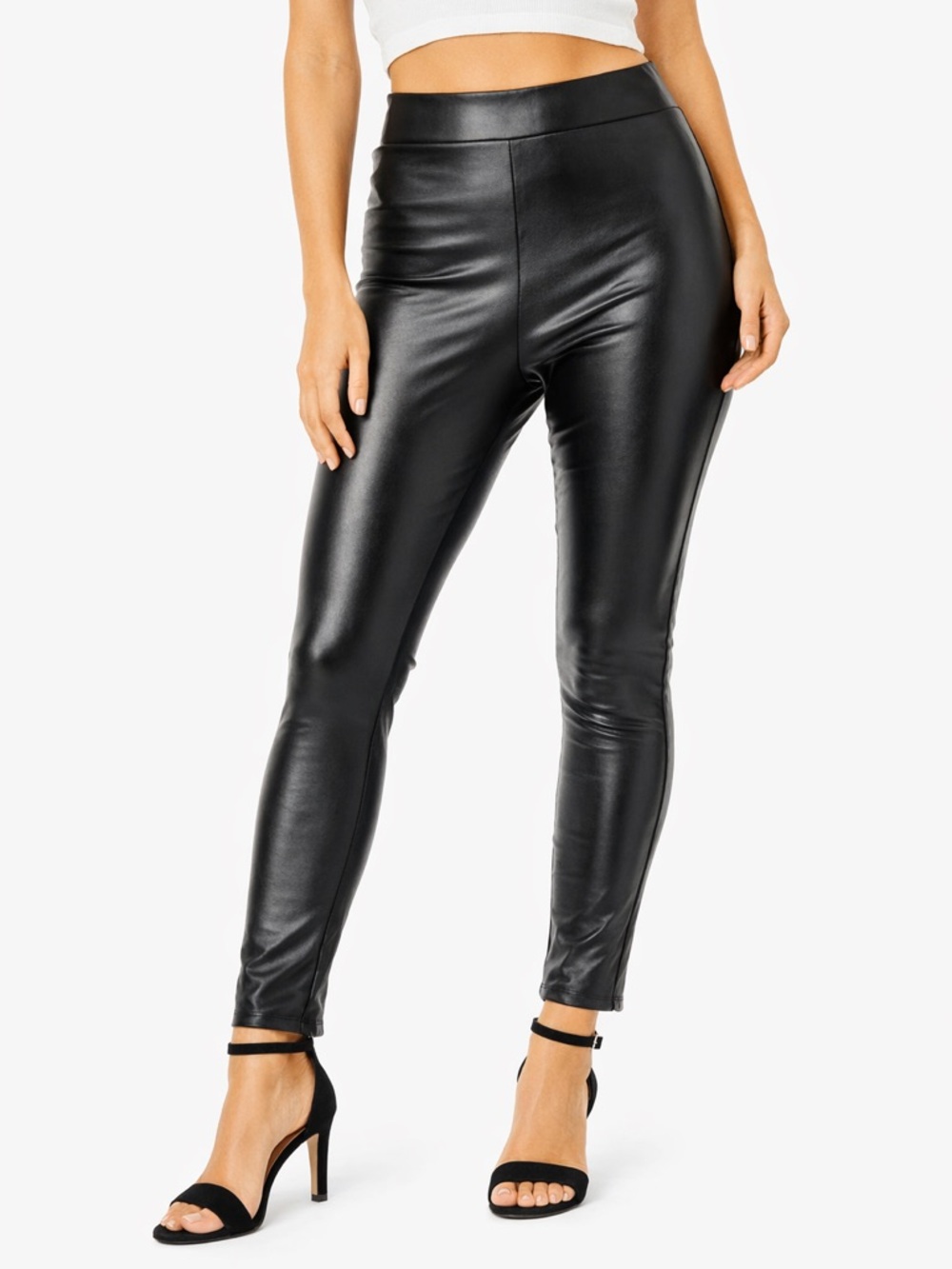 Alya Black Faux Leather Leggings Pants High Rise Stretch Medium